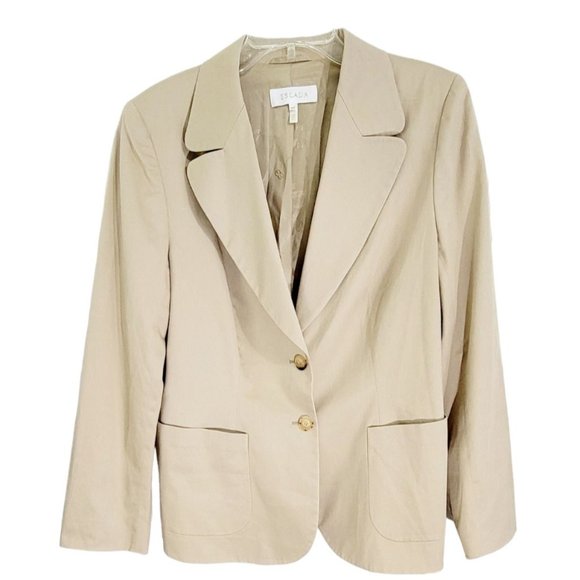 Escada Jackets & Blazers - Escada Womens Beige Blazer Coat Long Sleeve Two Front Button w/ Pockets Size 44